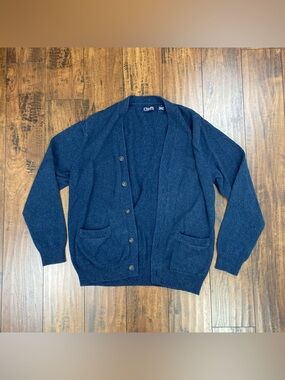 Chaps Navy Blue Knit 100% Cotton Cardigan Sweater w/ Pockets Men's Medium.